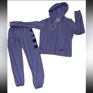 Pink Victoria’s Secret 2Pc Matching Spellout Logo Set Pants XS Full Zip Hoodie M